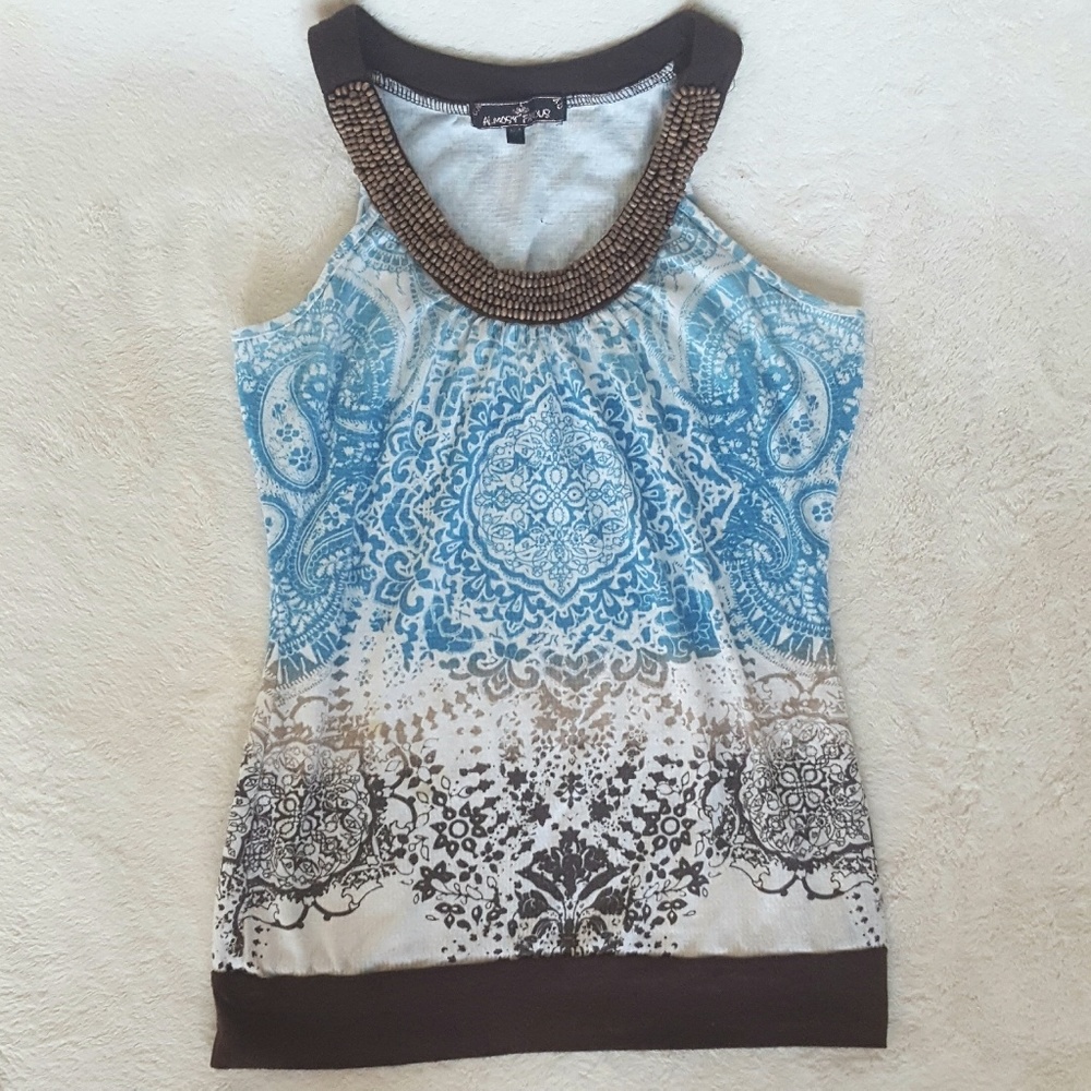 Beaded Collar Halter Tank Top